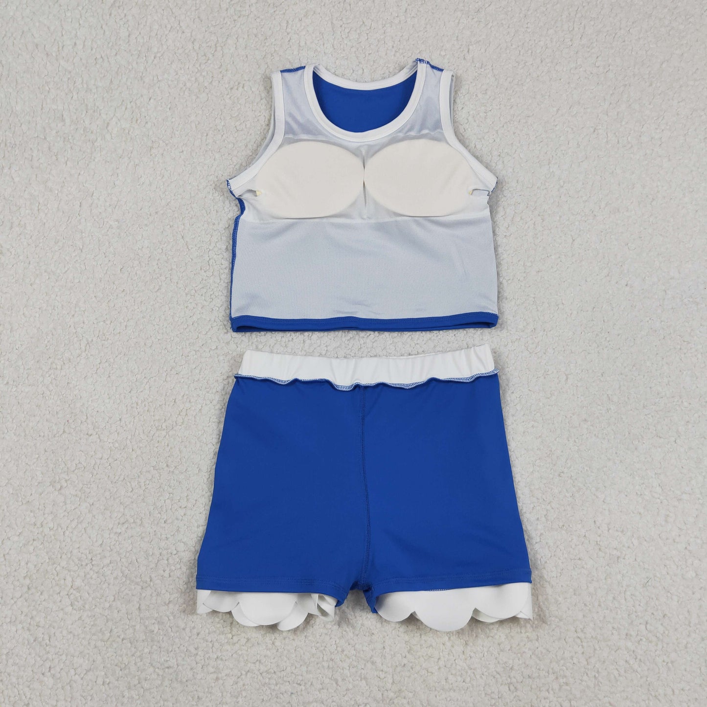 Baby Girls Kids Shirt Scallop Skirt Shorts Yoga Active Blue Set Clothes RTS
