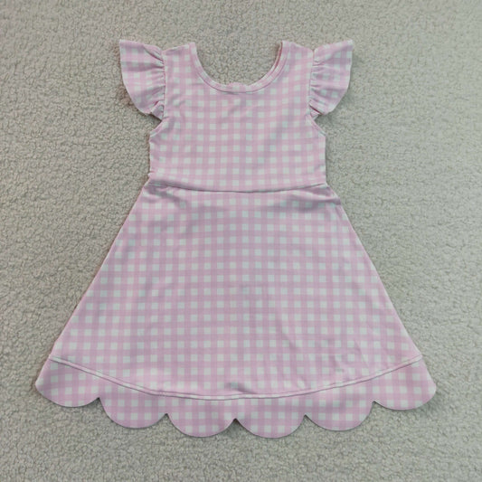 Baby Girls Kids Short Sleeves Pink Plaid Yoga Active Knee Length Dress RTS