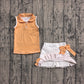 ( No moq ) Preorder Baby Girls Orange Stripes Buttons Tops Shorts Ruffle Skirts Yoga Clothes Set