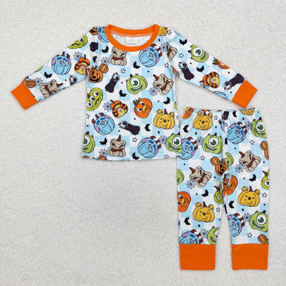 Baby Girl Long Sleeves Cartoon Pumpkin Halloween Shirt Pants Pajamas Set