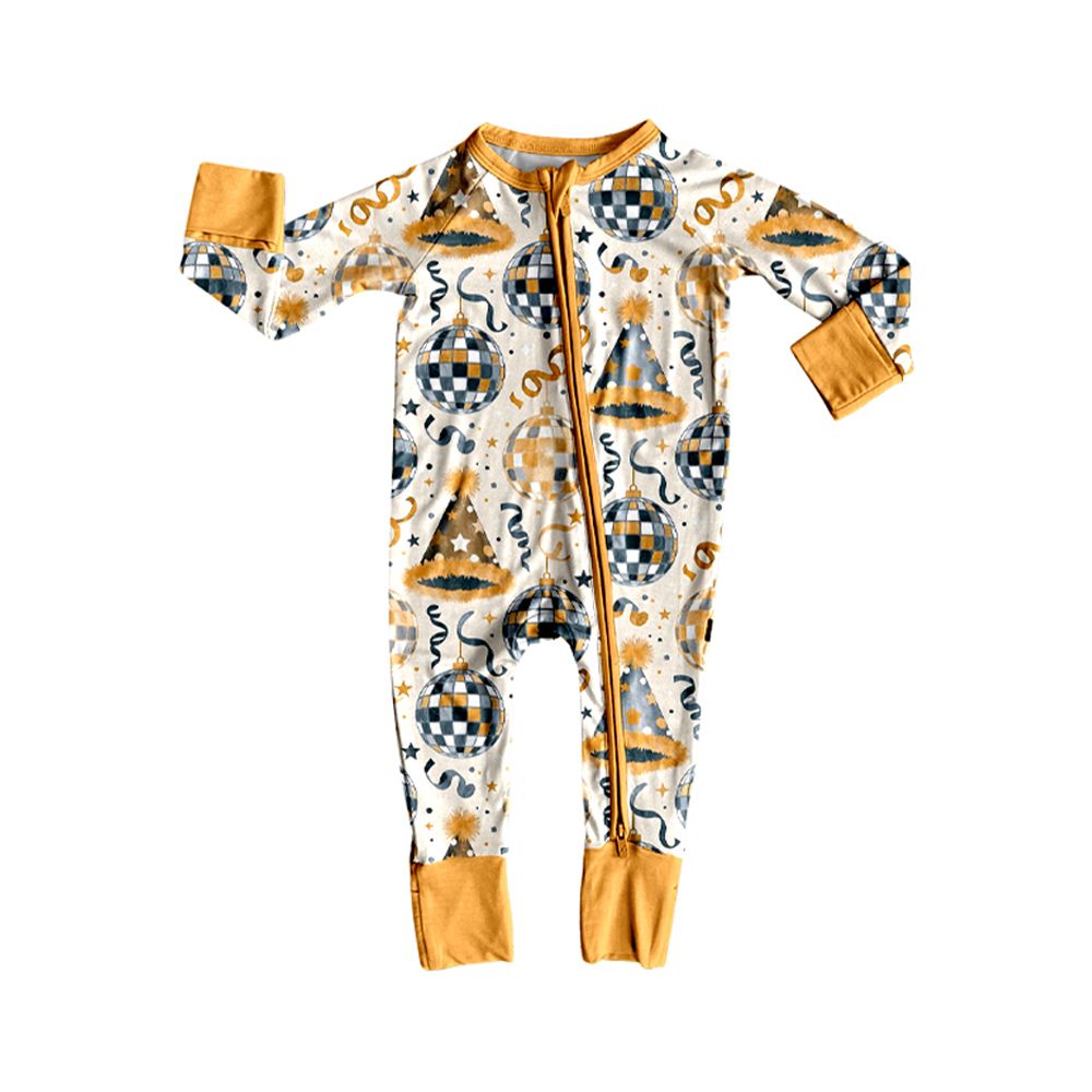 ( Moq 5 ) Preorder Baby Kids Infant Long Sleeves Happy New Year Zipper Footie Sleeper Romper Clothes