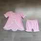 ( No moq ) Preorder Baby Girls Kids Short Sleeves Scallop Tunic Lace Shorts Set Summer Clothes