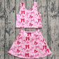 Baby Girl Sleeveless Pink Bows Tops Skorts Yoga Active Set RTS