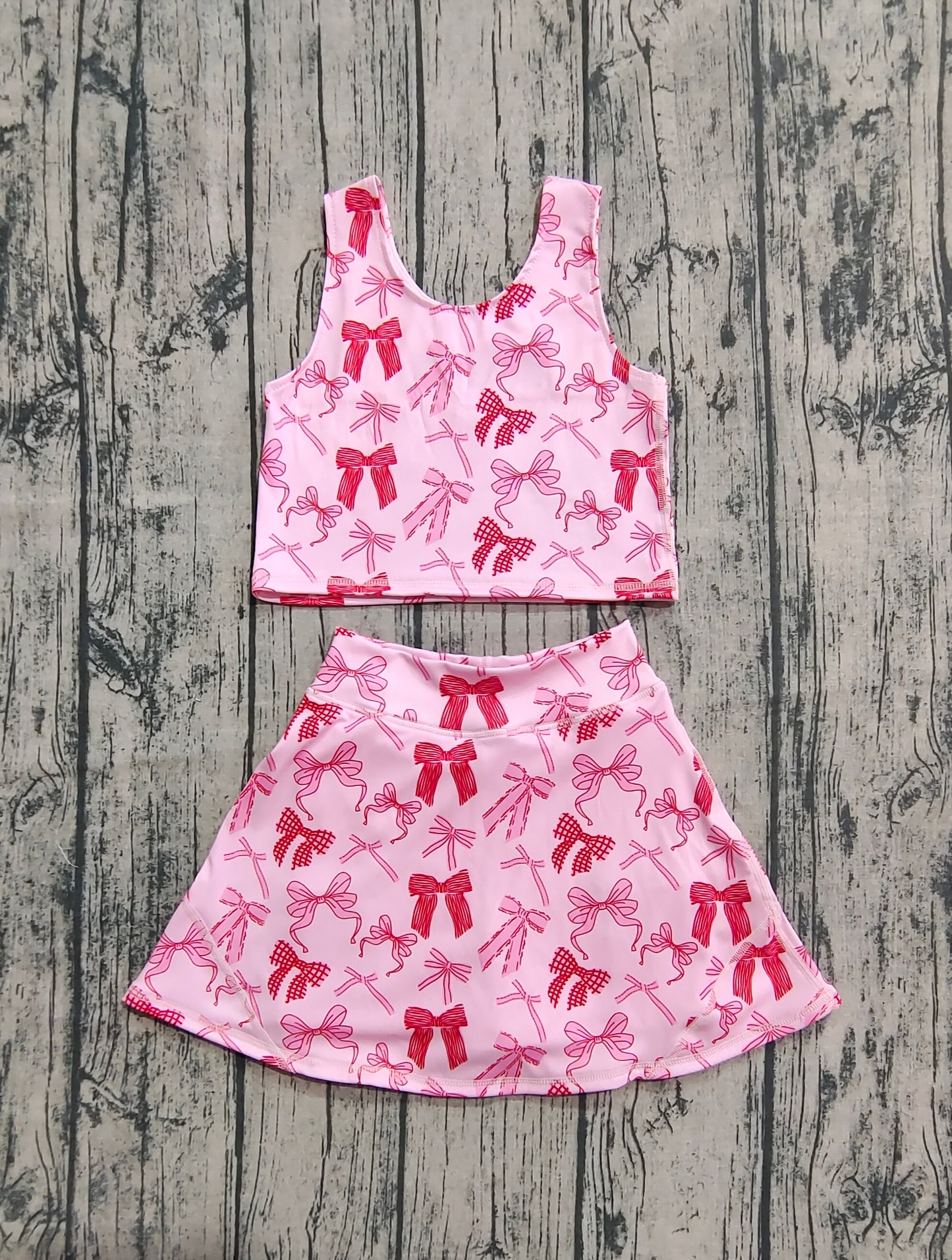 Baby Girl Sleeveless Pink Bows Tops Skorts Yoga Active Set RTS