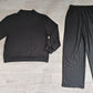 Adult Women Long Sleeves Black Shirt Pockets Pants Cotton Set Clothes RTS