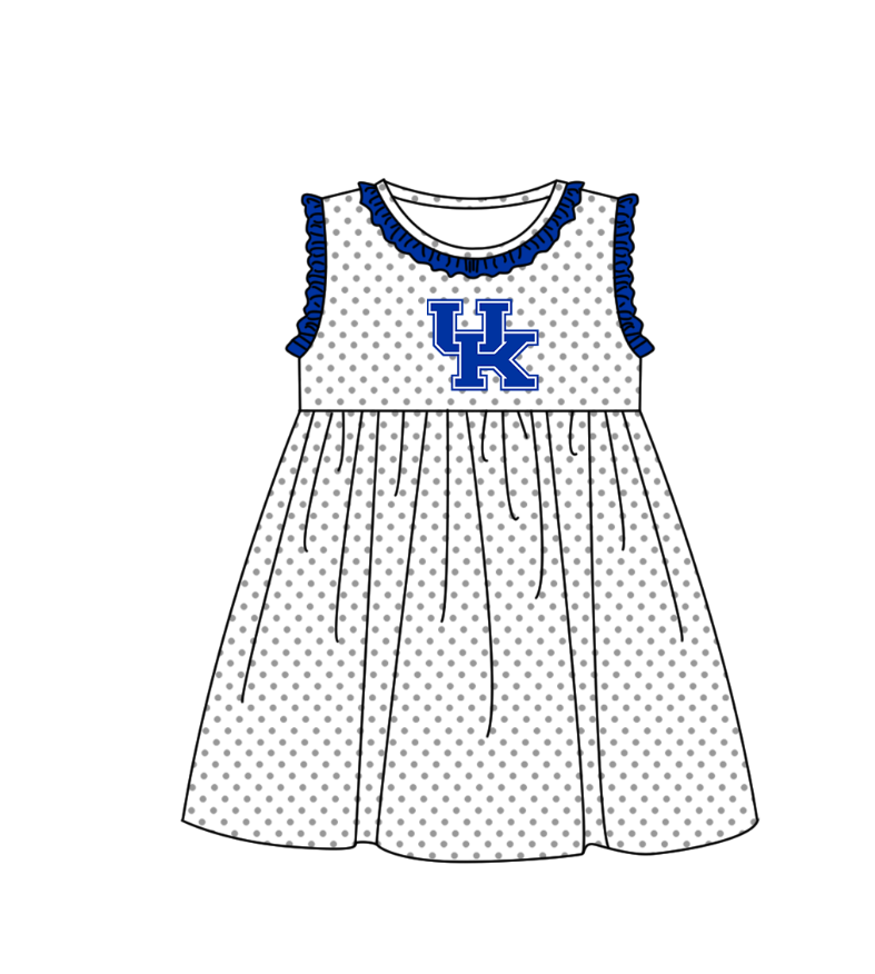 ( Moq 5 ) Baby Girls Toddler Sleeveless UK Dots Team Blue Ruffle Knee Length Dress