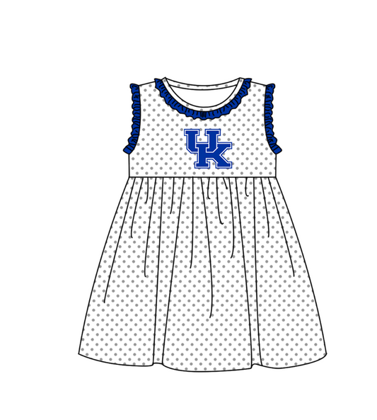 ( Moq 5 ) Baby Girls Toddler Sleeveless UK Dots Team Blue Ruffle Knee Length Dress