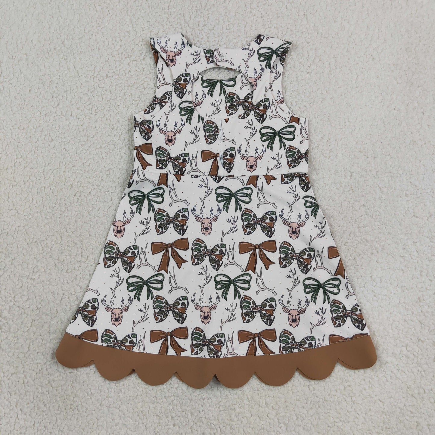 Baby Girls Kids Deer Bows Yoga Active Scallop Dress Hunting Clothes RTS
