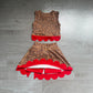 ( No moq ) Preorder Baby Girls Kids Sleeveless Leopard Shirt Scallop Bows Skirt Shorts Yoga Active Set Clothes
