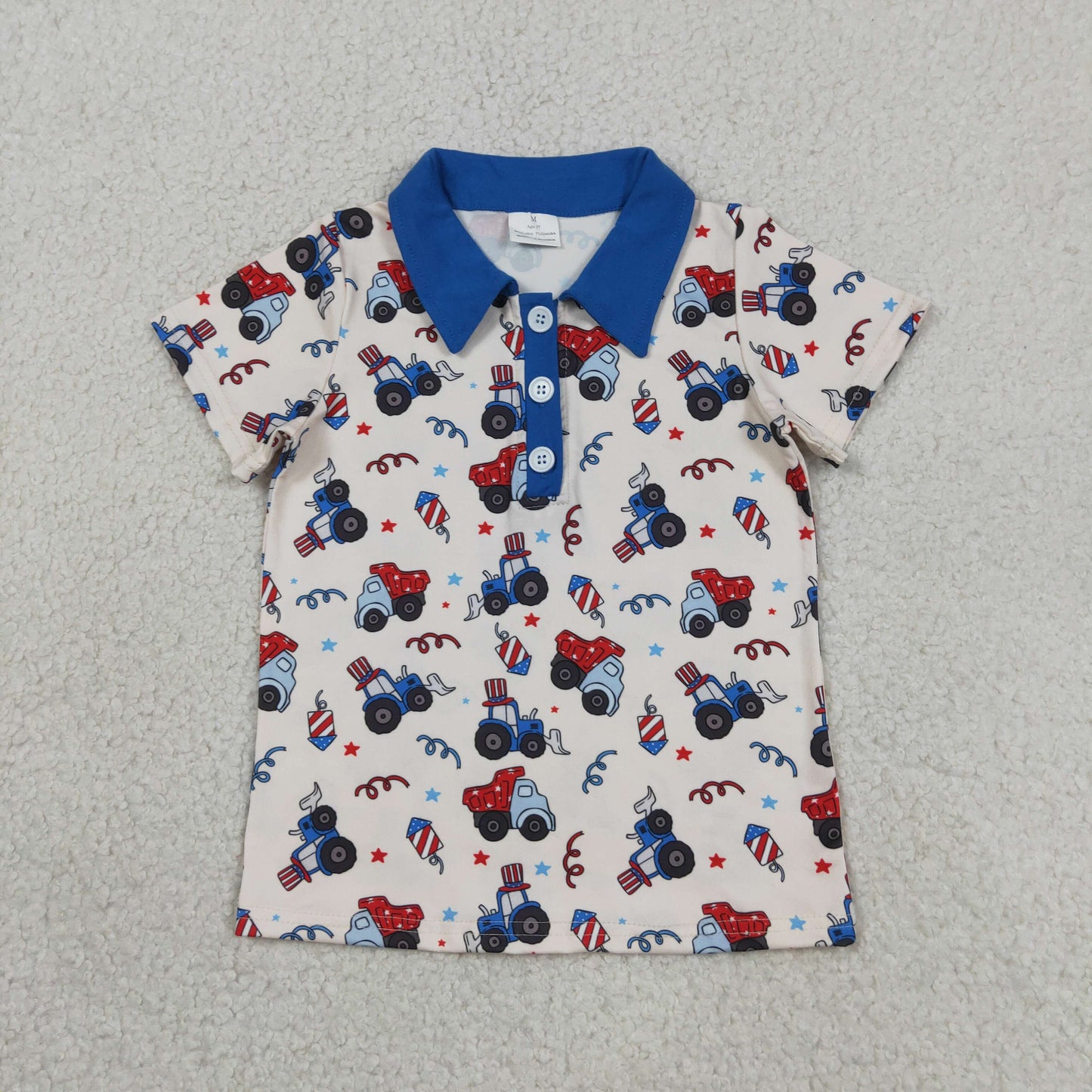 Baby Boys Kids Short Sleeves Blue Construction Pullover Shirt Tops RTS