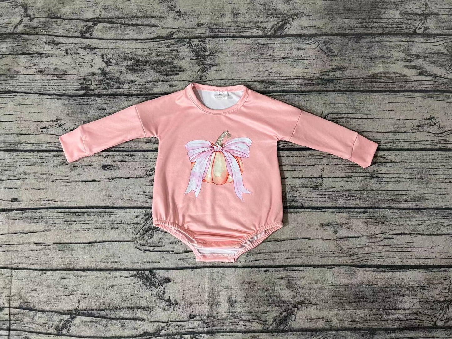 Baby Girl Long Sleeves Fall Pumpkin Bow Bubble Pink Romper