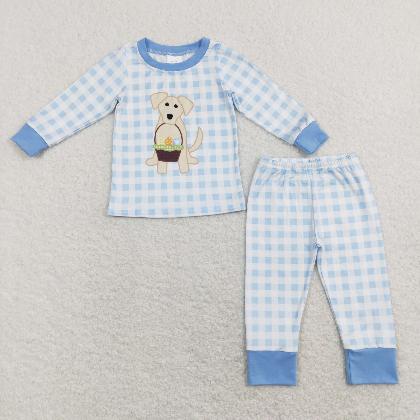 BLP0432 Baby Boy Long Sleeves Dog Eggs Shirt Plaid Pants Set Easter Pajamas