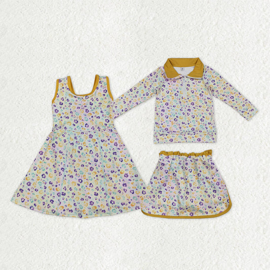 Sibling Baby Girls Kids Mardi Gras Leopard Skort Yoga Active Dress Zipper Set RTS