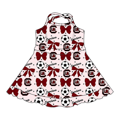 ( Moq 5 each style ) Baby Girl Toddler Team Red Bows Soccer‌ Sibling Shirt Dress Set