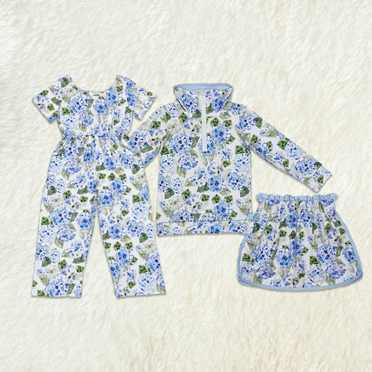 Baby Girl Blue Flower Sibling Jumpsuit Skorts Set Clothes RTS