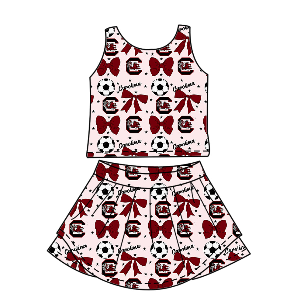 ( Moq 5 each style ) Baby Girl Toddler Team Red Bows Soccer‌ Sibling Shirt Dress Set