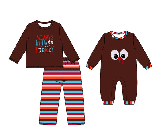 ( Moq 5 Each Style ) Sibling Baby Boys Kids Long Sleeves turkey Thanksgiving Romper Set Clothes