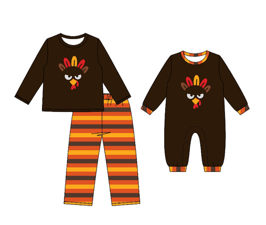 ( Moq 5 Each Style ) Sibling Baby Boys Kids Long Sleeves turkey Thanksgiving Romper Set Clothes