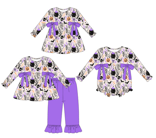 ( Moq 5 Each Style ) Sibling Baby Girls Kids Ghosts Pumpkins Bows Halloween Romper Dress Set Clothes