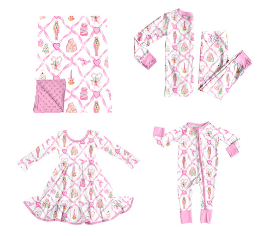 ( Moq 5 ) Sibling Baby Girls Kids Christmas Bows Soldiers Zipper Romper Dress Set Blanket Clothes