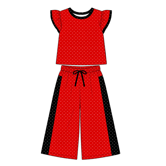 ( Moq 5 ) Baby Girls Kids Short Sleeves Dots Tops Pants Red Set Clothes