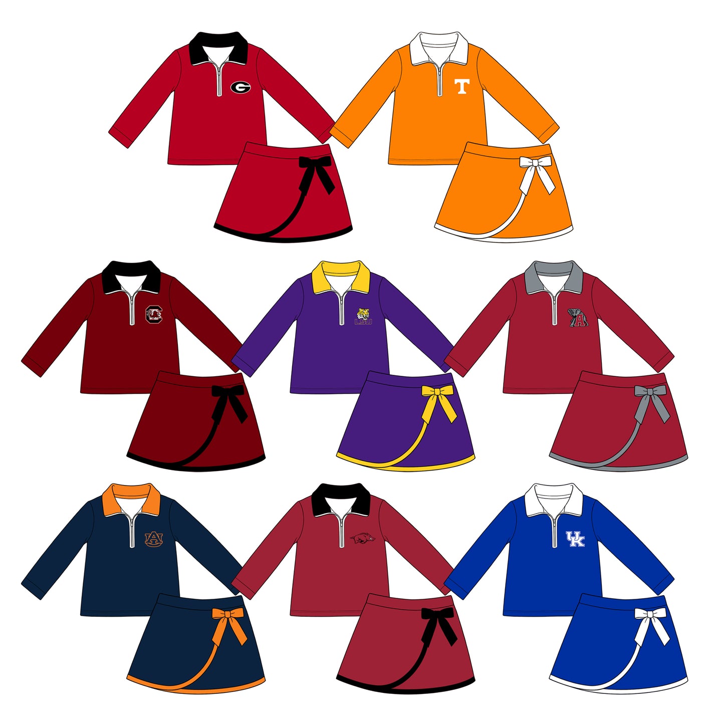 ( Moq 5 Each Style ) Sibling Baby Girls Kids Long Sleeves Zipper Shirts Skirts Shorts Team Sets Clothes