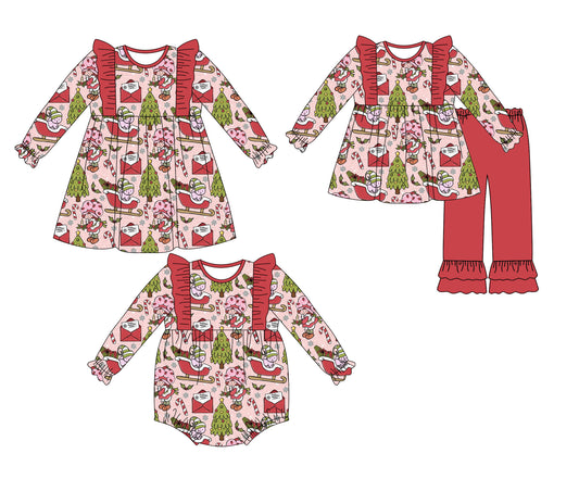 ( Moq 5 Each Style ) Sibling Baby Girls Kids Long Sleeves Christmas Romper Dress Set Clothes