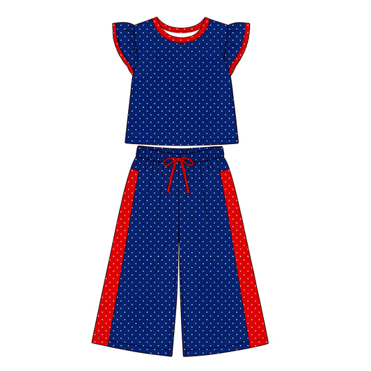 ( Moq 5 ) Baby Girls Kids Short Sleeves Dots Tops Pants Blue Set Clothes