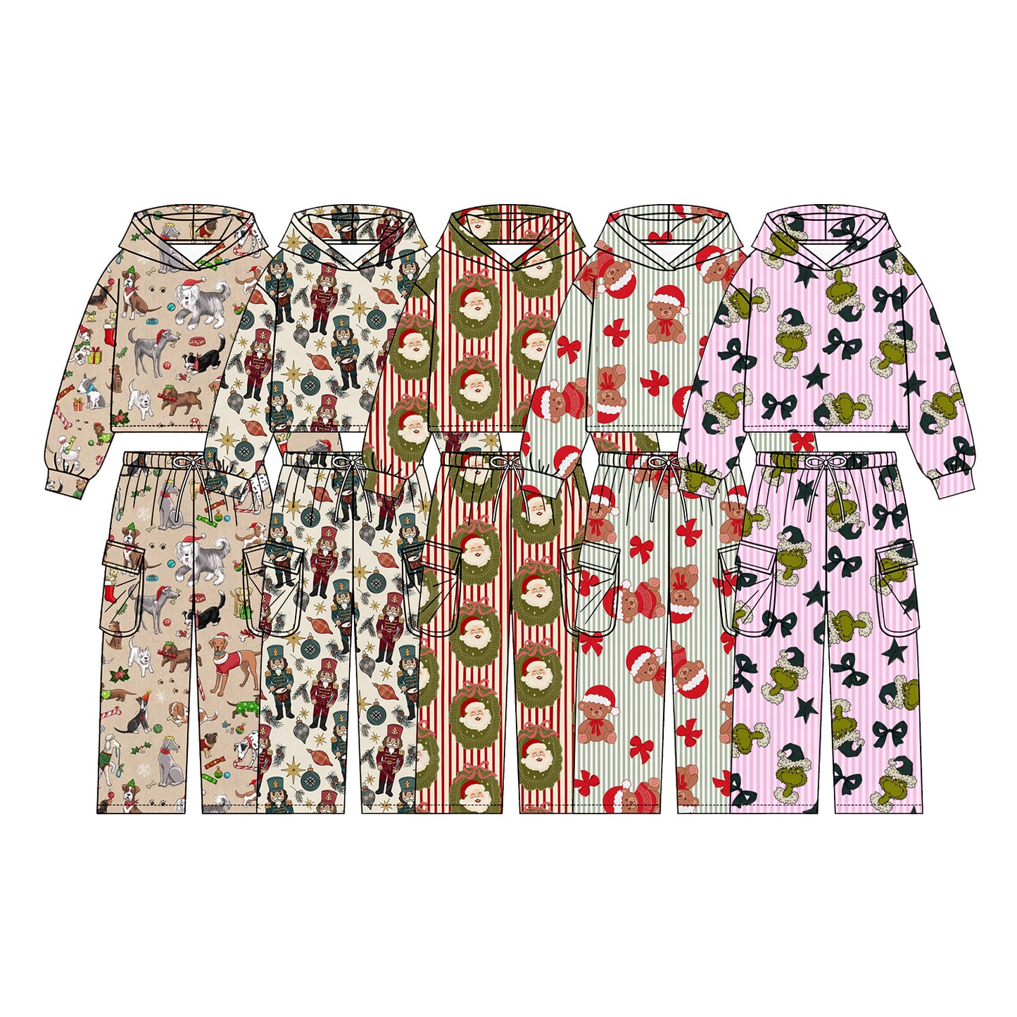( Moq 5 Each Style ) Sibling Baby Girls Kids Long Sleeves Christmas Bows Hoodie Shirts Pockets Pants Sets Clothes