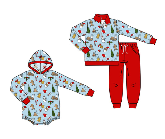 ( Moq 5 Each Style ) Sibling Baby Boys Kids Long Sleeves Christmas Hoodie Romper Set Clothes