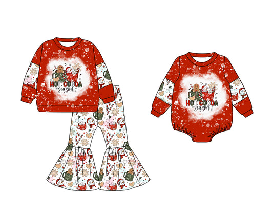 ( Moq 5 Each Style ) Sibling Baby Girls Kids Long Sleeves Christmas Gingerbread Romper Set Clothes