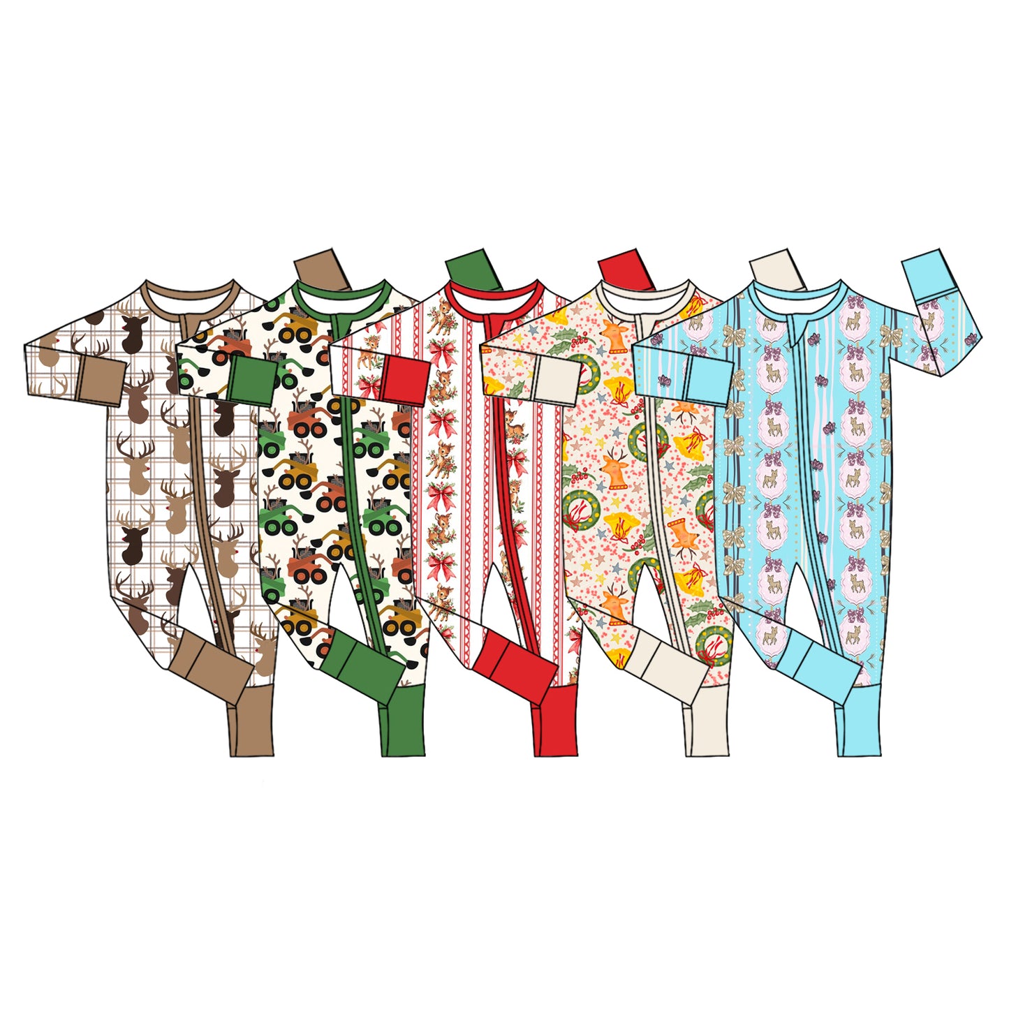 ( Moq 5 Each Style ) Sibling Baby Girls Infant Christmas Zipper Footie Sleeper Rompers Clothes