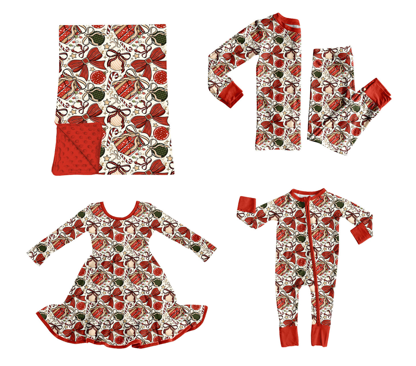 ( Moq 5 Each Style ) Baby Girls Kids Christmas Bows Sibling Romper Dress Set Blanket Clothing
