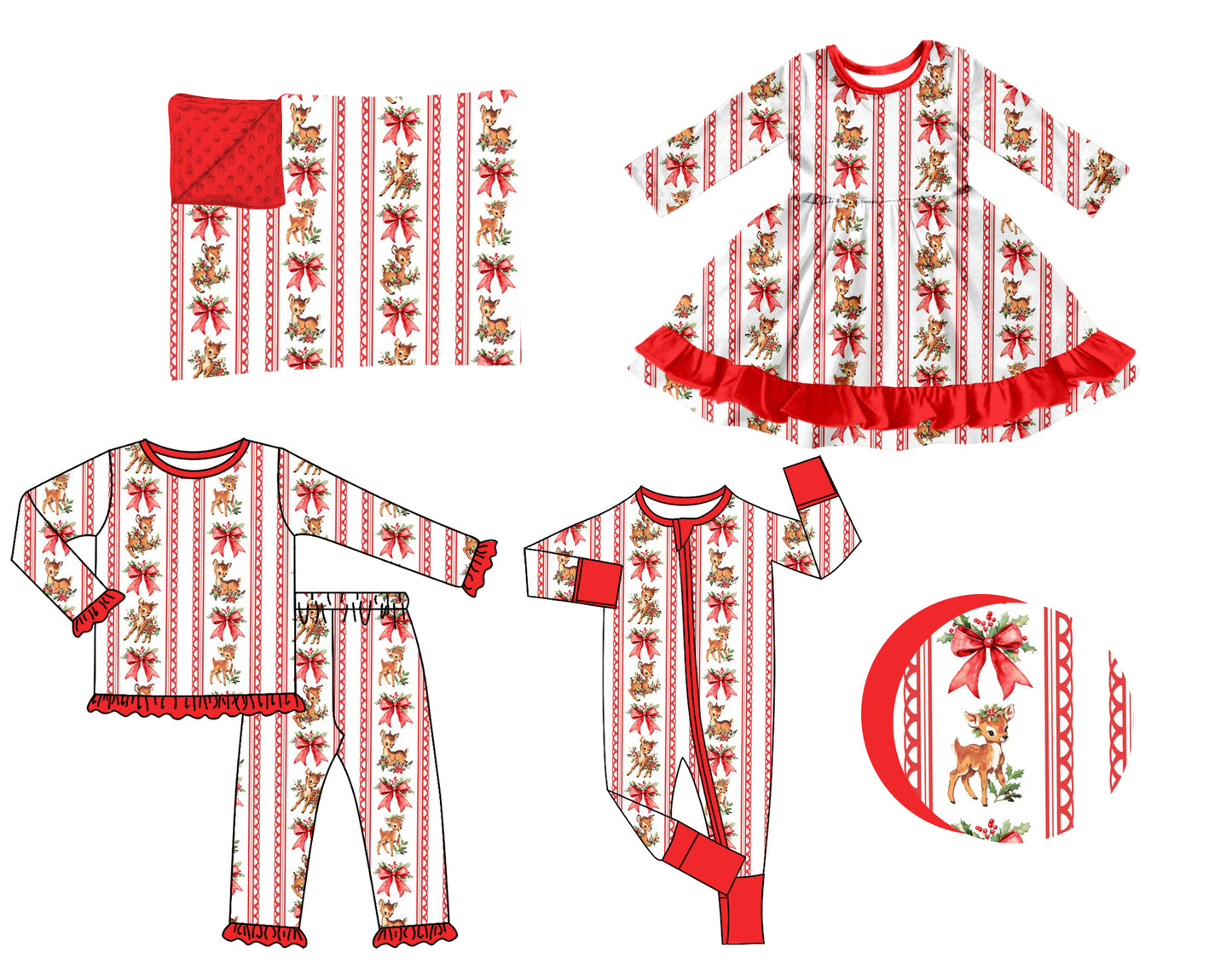 ( Moq 5 Each Style ) Baby Girls Kids Christmas Deer Bows Sibling Romper Dress Set Blanket Clothing