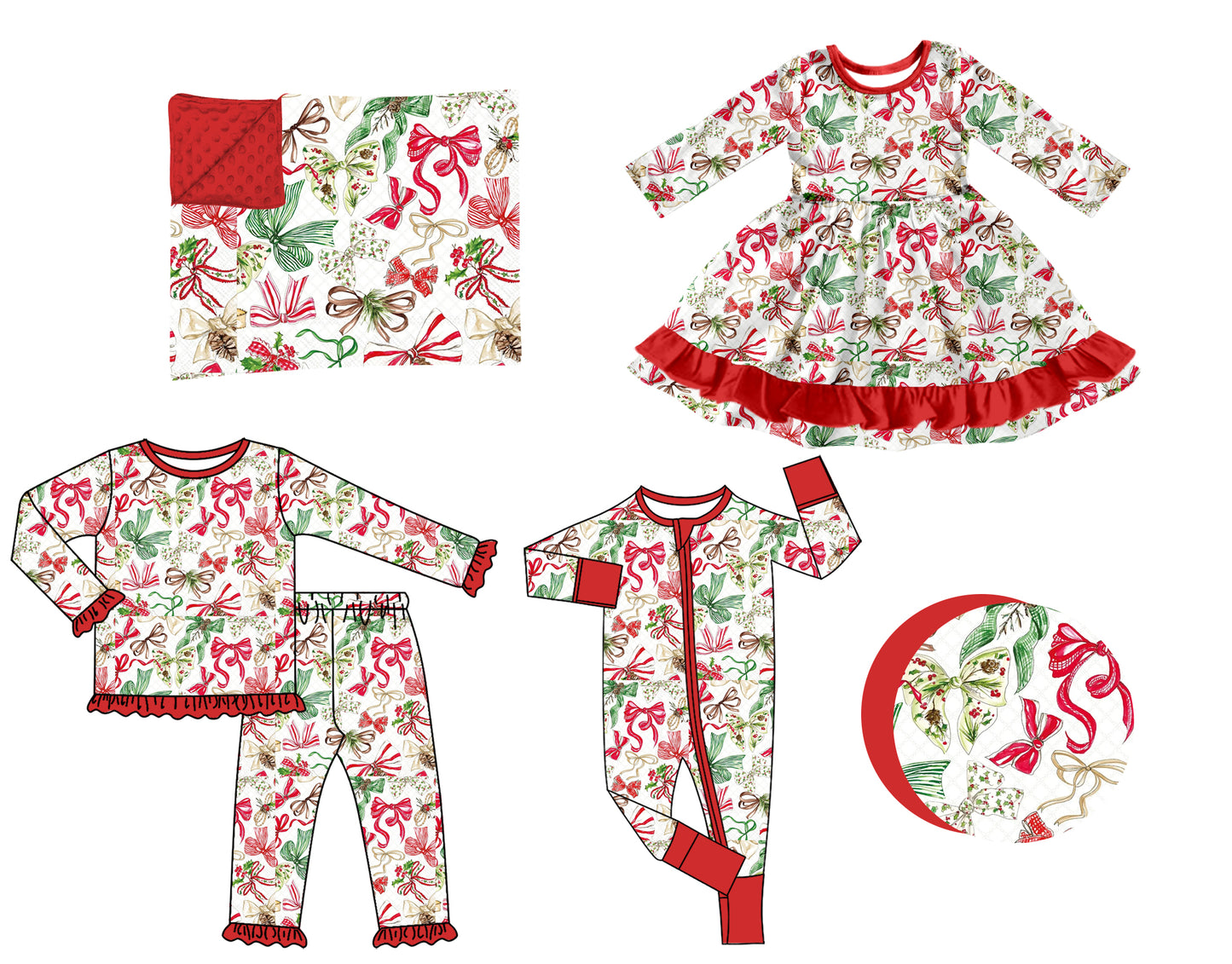 ( Moq 5 Each Style ) Baby Girls Kids Christmas Bows Sibling Romper Dress Set Blanket Clothing