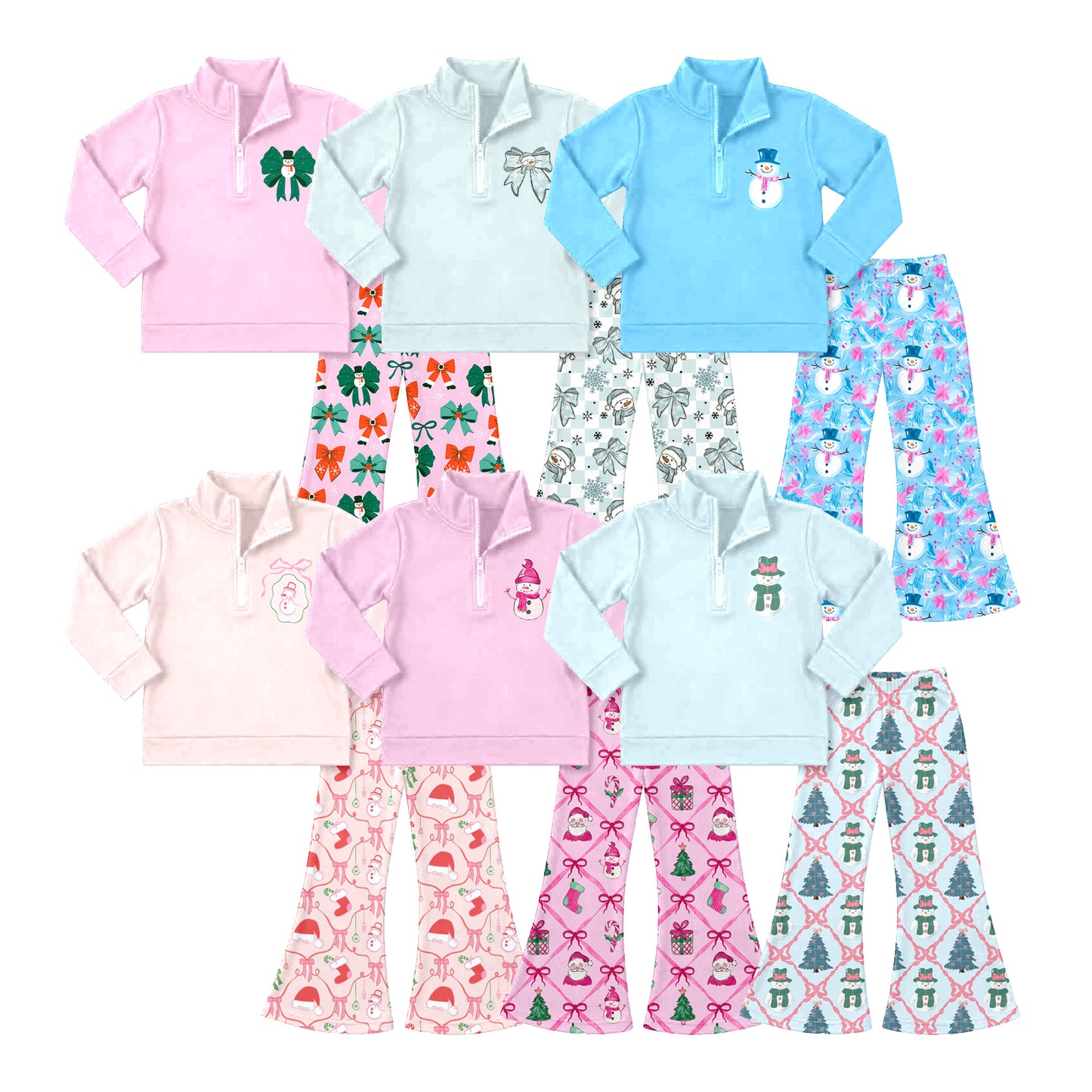 ( Moq 5 Each Style ) Sibling Baby Girls Kids Long Sleeves Zipper Pullovers Bell Pants Christmas Sets Clothes