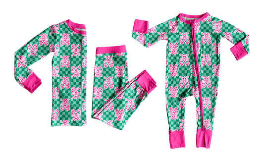 ( Moq 5 Each Style ) Baby Girls Kids Christmas Candy Cane Bows Sibling Romper Set Pajamas Clothing