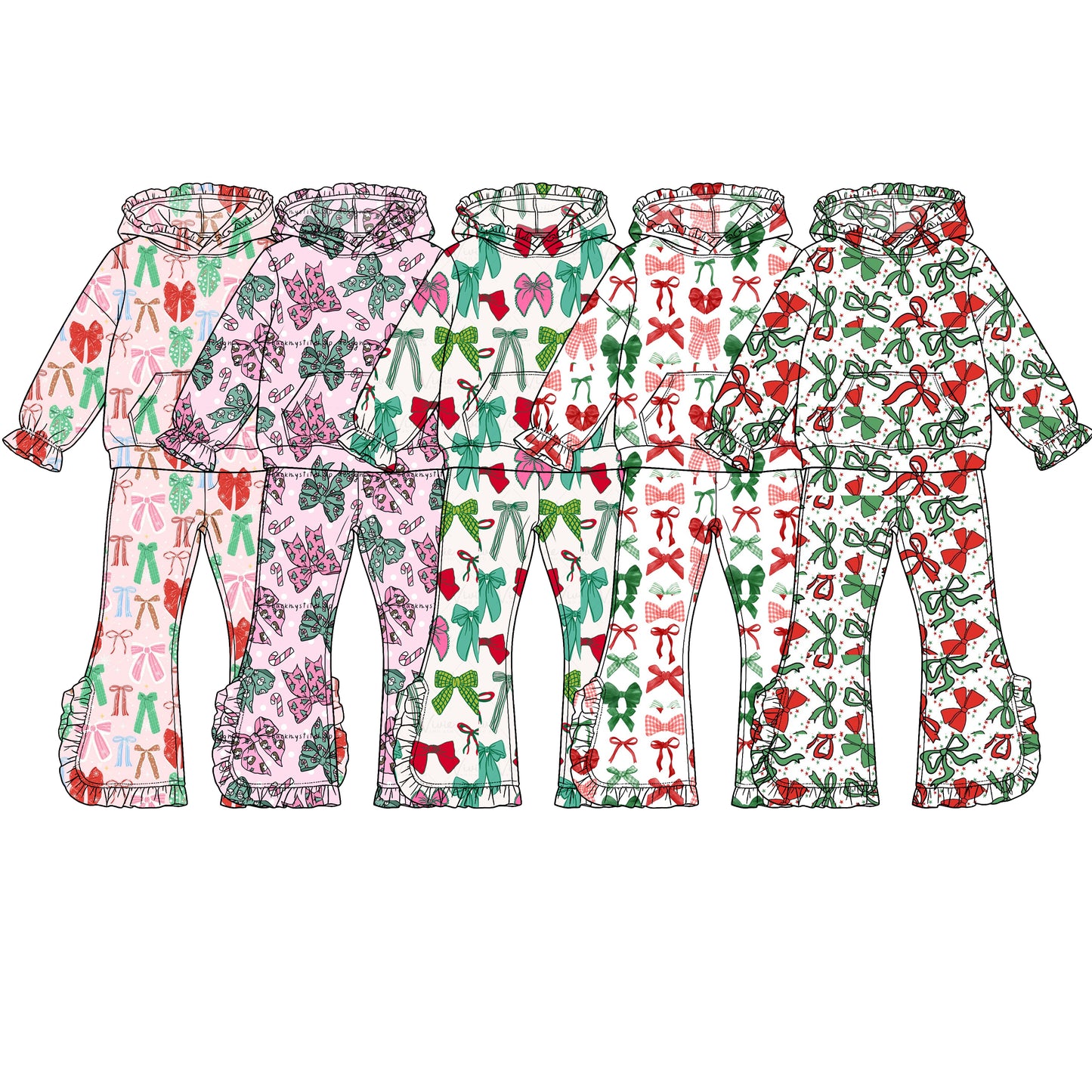 ( Moq 5 Each Style ) Sibling Baby Girls Kids Long Sleeves Christmas Bows Hoodie Shirts Pants Sets Clothes