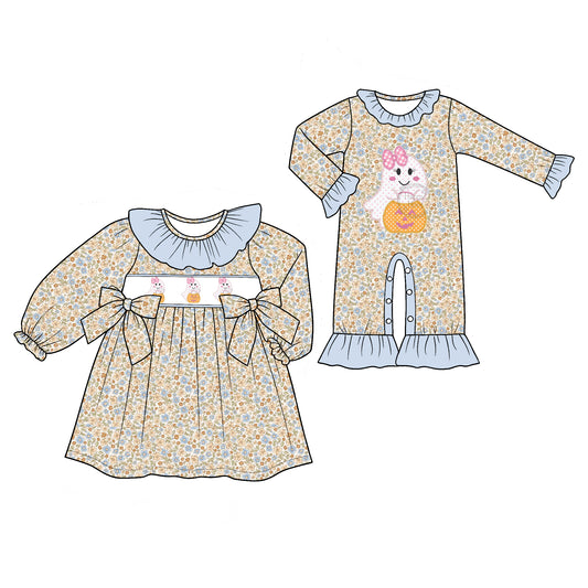 ( Moq 5 Each Style ) Baby Girls Kids Ghosts Pumpkins Floral Halloween Sibling Romper Dress Clothing