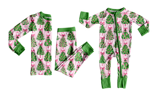 ( Moq 5 each style ) Sibling Baby Girls Kids Long Sleeves Christmas Tree Bows Zipper Romper Set Clothes