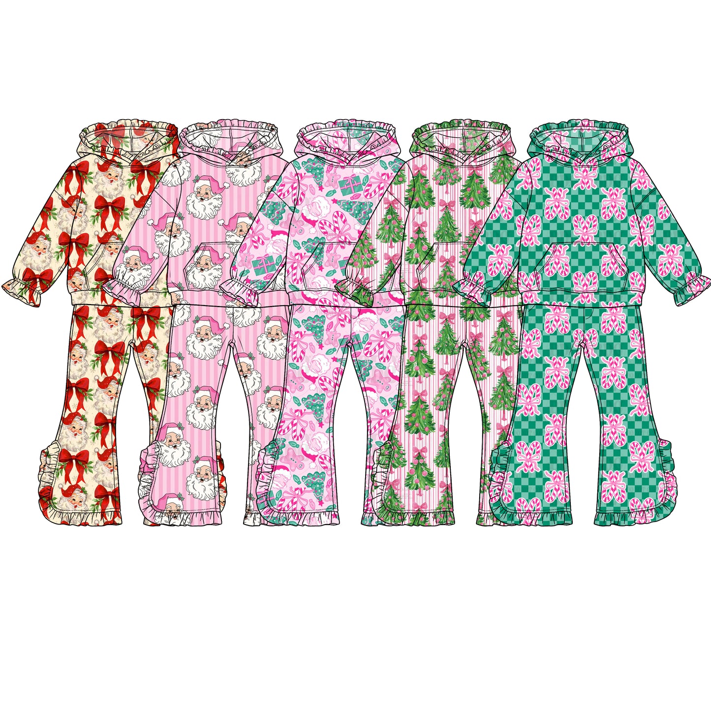 ( Moq 5 Each Style ) Sibling Baby Girls Kids Long Sleeves Christmas Santa Bows Hoodie Shirts Pants Sets Clothes