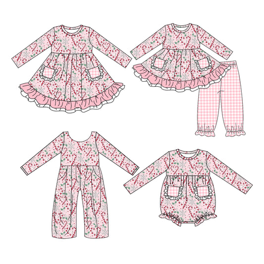 ( Moq 5 Each Style ) Baby Girls Kids Christmas Candy Cane Pockets Sibling Romper Dress Jumpsuit Set Clothing