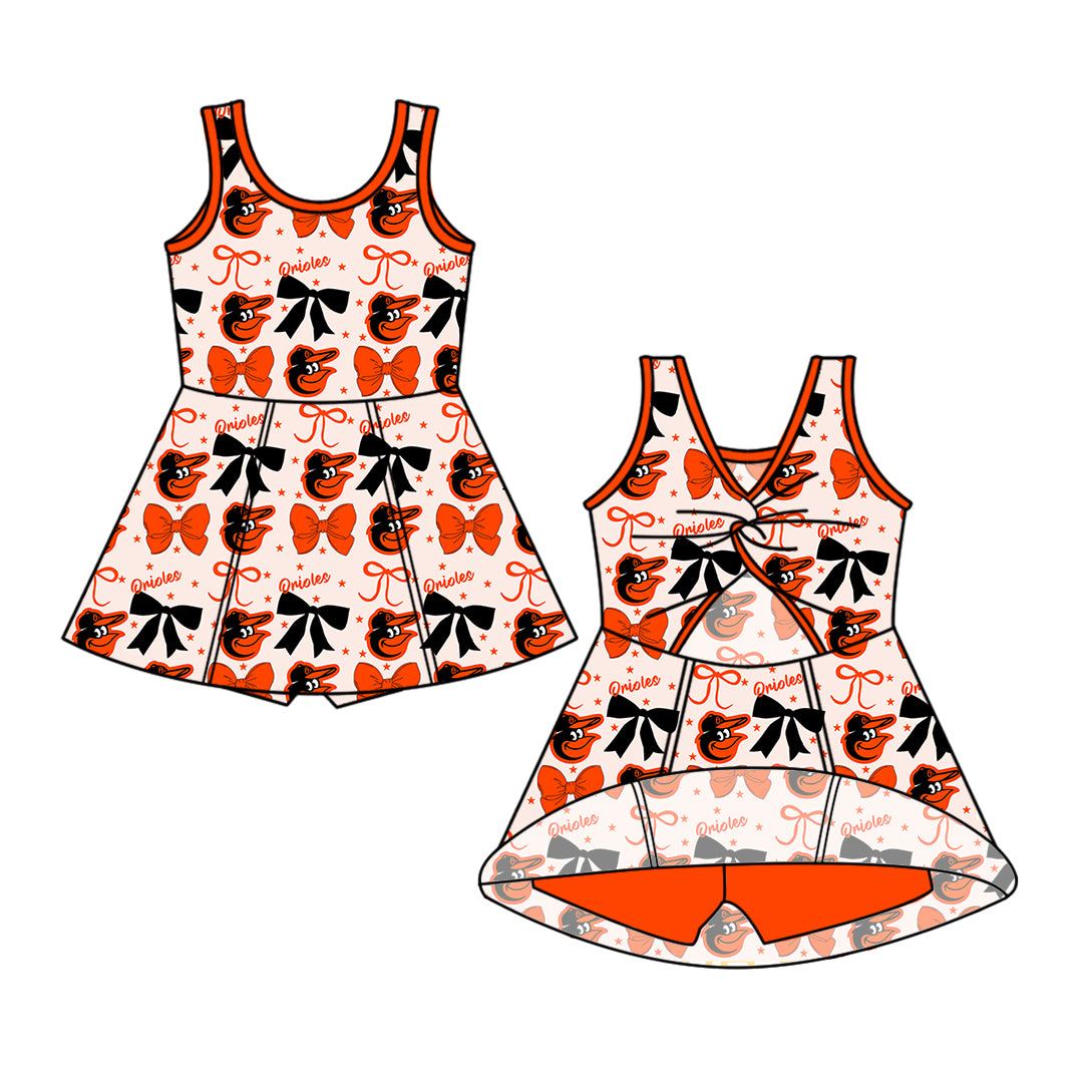 ( Moq 5 each style ) Baby Boy Girl Toddler Team Bows ‌Orange Sibling Shirt Dress Set 6.17