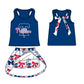 ( Moq 5 each style ) Baby Girl Toddler Team Red Blue Bows Sibling Jumpsuit Set 6.16