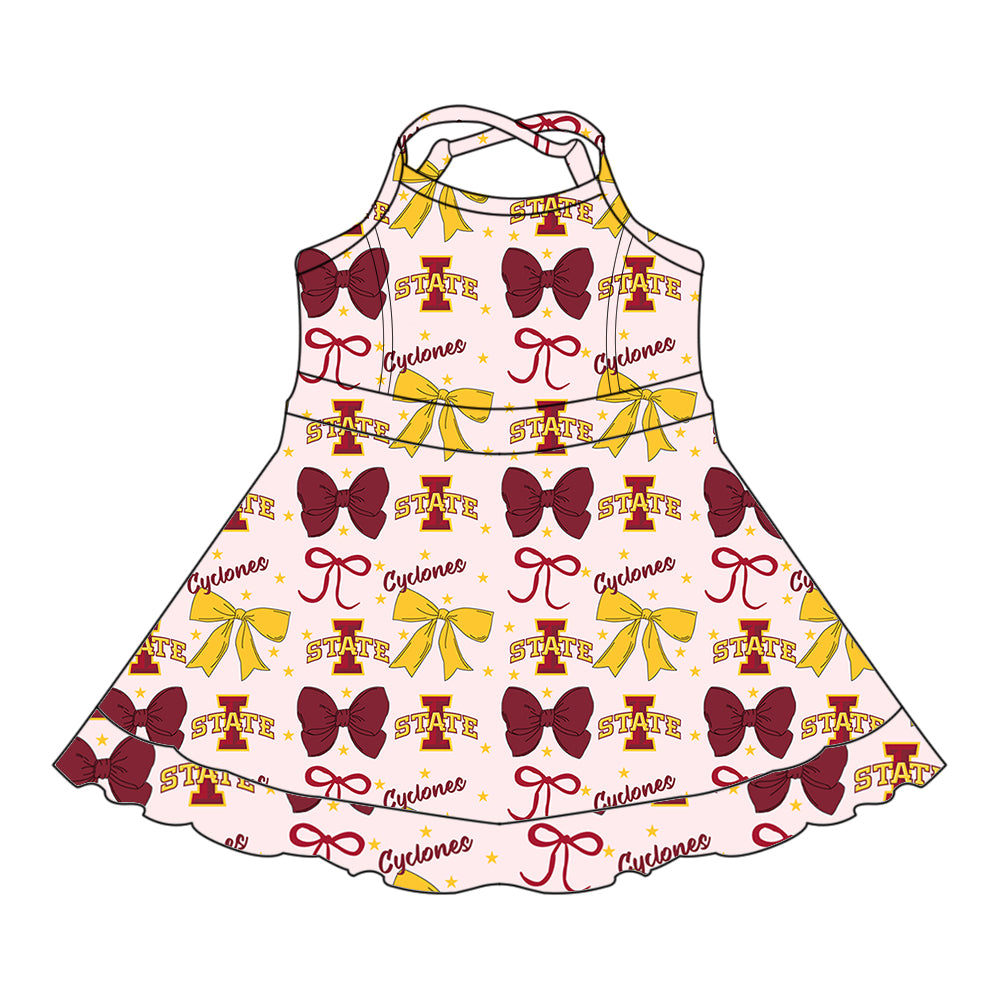 ( Moq 5 each style ) Baby Boy Girl Toddler Team Red Yellow Bows ‌Sibling Dress Set