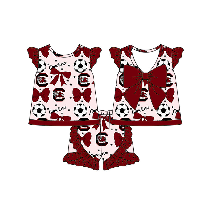 ( Moq 5 each style ) Baby Girl Toddler Team Red Bows Soccer‌ Sibling Shirt Dress Set