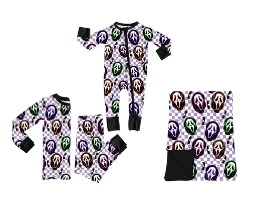 ( Moq 5 ) Sibling Baby Boys Kids Ghosts Checked Halloween Zipper Romper Set Blanket Clothes