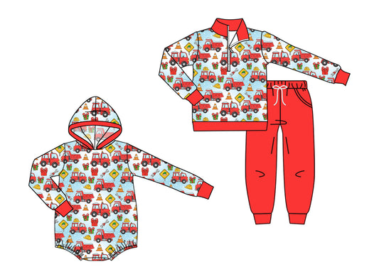 ( Moq 5 Each Style ) Sibling Baby Boys Kids Long Sleeves Trucks Christmas Romper Set Clothes