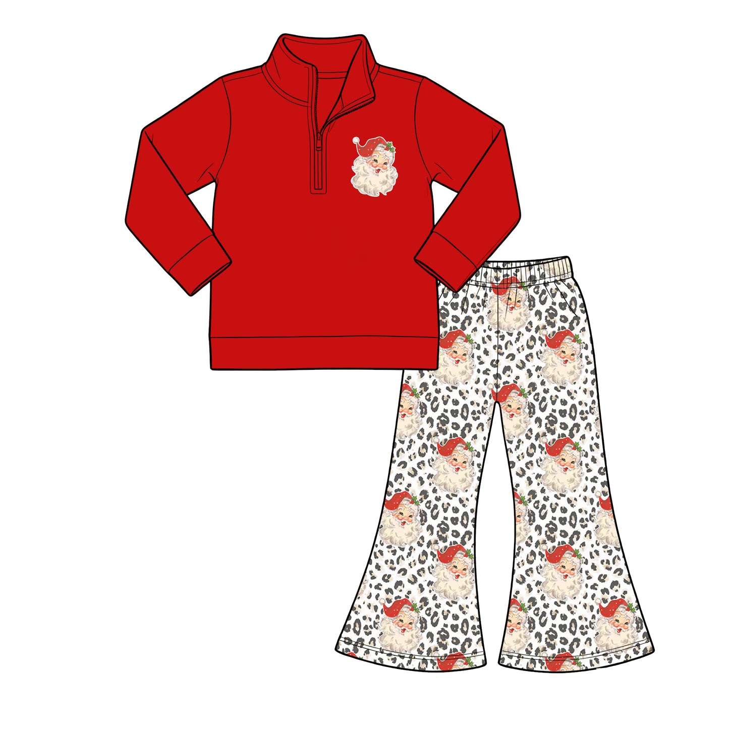 ( Moq 5 ) Baby Girls Toddler Long Sleeves Zipper Red Pullover Christmas Santa Pants Clothes Set