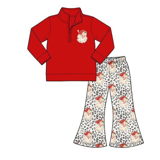( Moq 5 ) Baby Girls Toddler Long Sleeves Zipper Red Pullover Christmas Santa Pants Clothes Set
